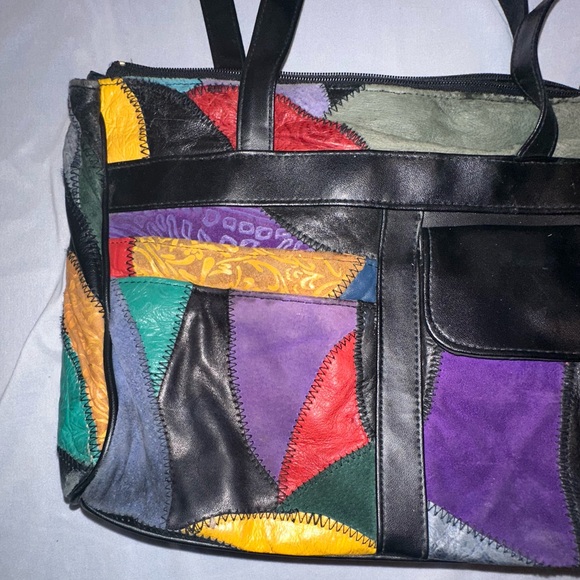 Vintage Patchwork • Pattern Genuine Leather • Womens Purse Bag Colorful - Picture 2 of 12